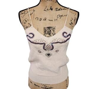 MARC D'ALCY Wool and Silk Blend beaded and pearl embellished sweater tank size M